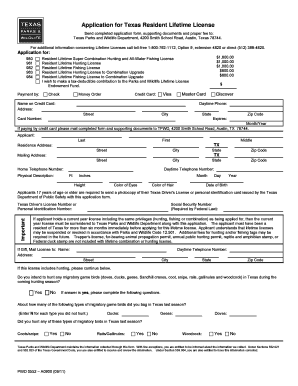 Texas Resident Lifetime Hunting and Fishing License Application