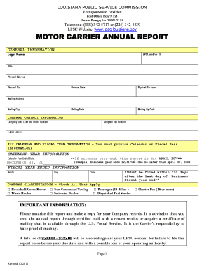 Louisiana Motor Carrier Annual Report