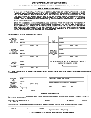 California Preliminary 20-Day Notice