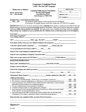 Louisiana Do Not Call Complaint Form