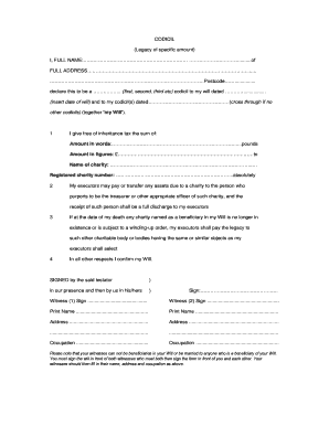 Codicil to Will for Charitable Donations