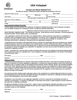 USA Volleyball Consent and Waiver Release Form
