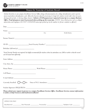 Request for Transcript of Academic Record