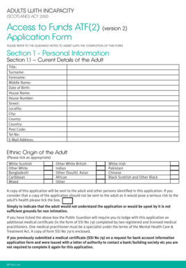 Adults with Incapacity Act 2000 Access to Funds Application Form