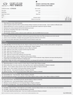 Infiniti Certified Pre-Owned Vehicle Inspection Form