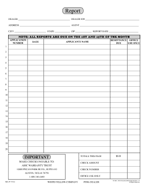 Dealer Report Form