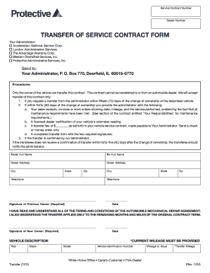 Transfer of Service Contract Form