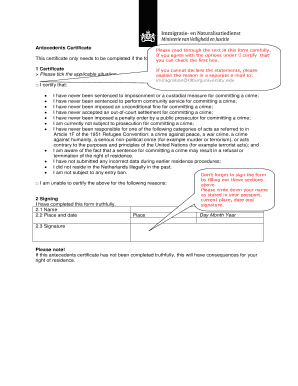 Antecedents Certificate for Dutch Residence