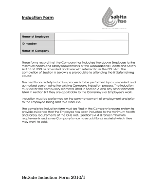 BitSafe Induction Form