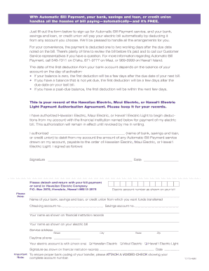 Automatic Bill Payment Authorization Agreement