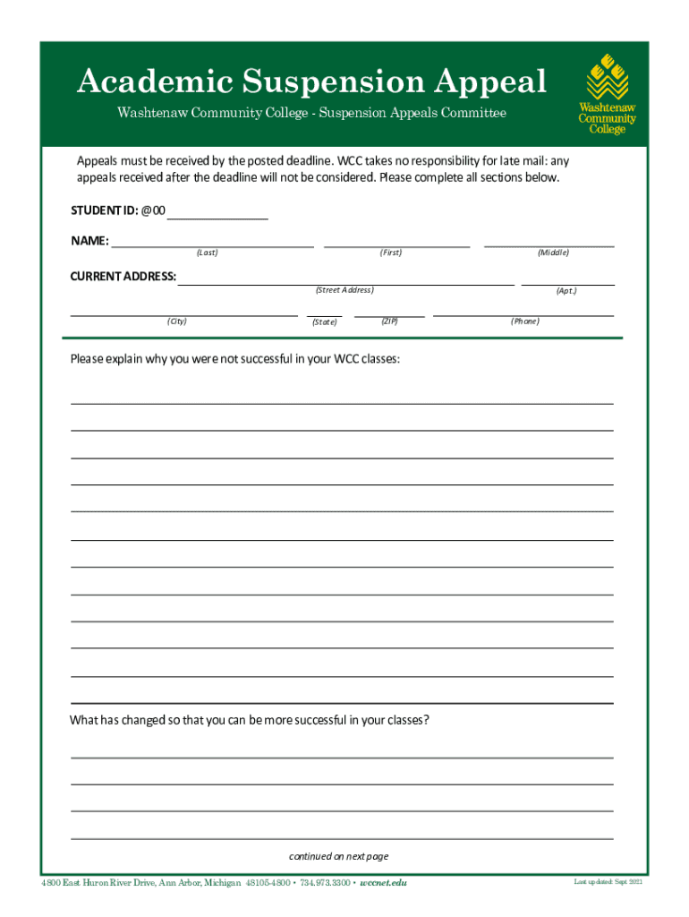 Fillable Online Get the free Academic Suspension Appeal Form