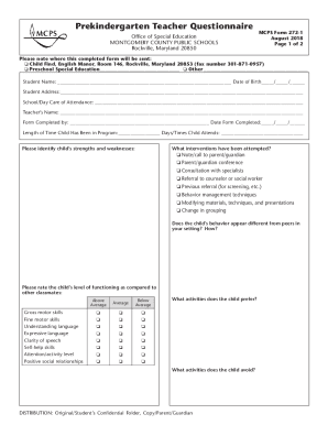 Prekindergarten Teacher Questionnaire