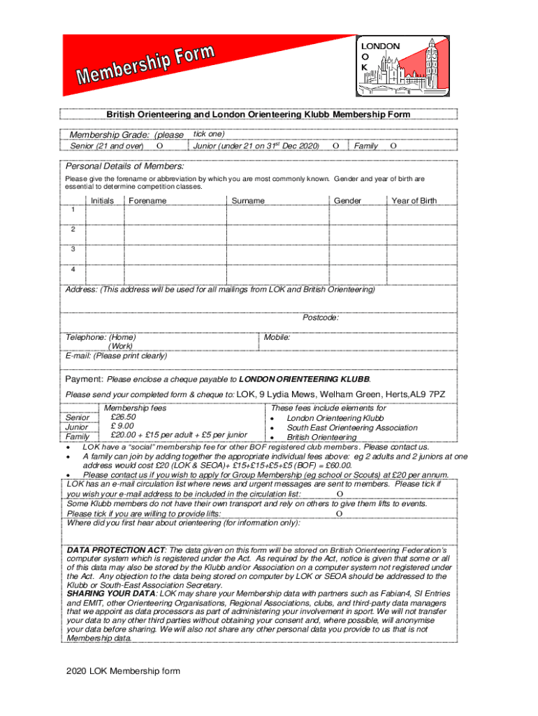 Fillable Online Get the free 2012 LOK Membership form British ...