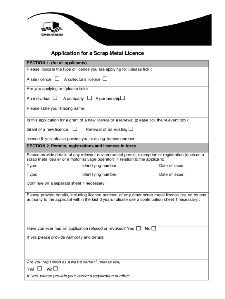 Fillable Online Application for a Scrap Metal Licence Leicester City