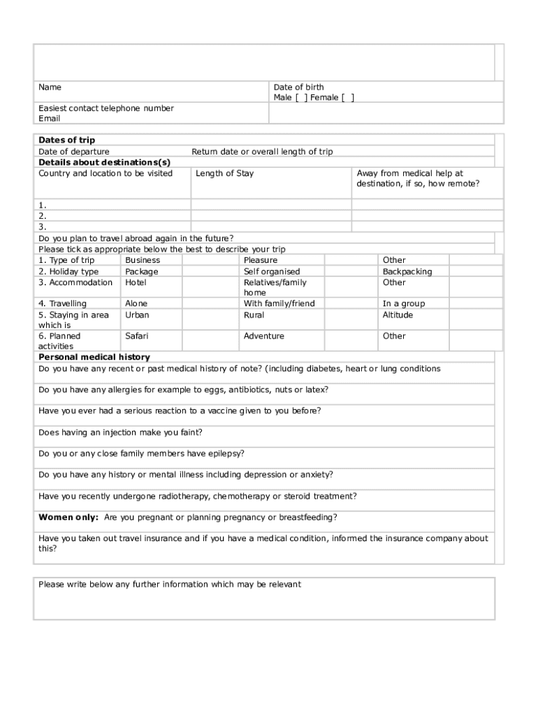 Fillable Online www.millbrook-surgery.nhs.ukservicestravelHoliday ...