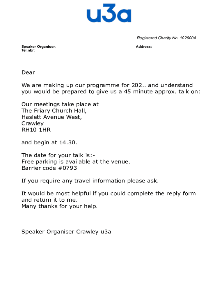 Fillable Online u3a speaker request form Fax Email Print pdfFiller