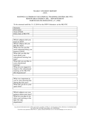 Yearly Student Report Form