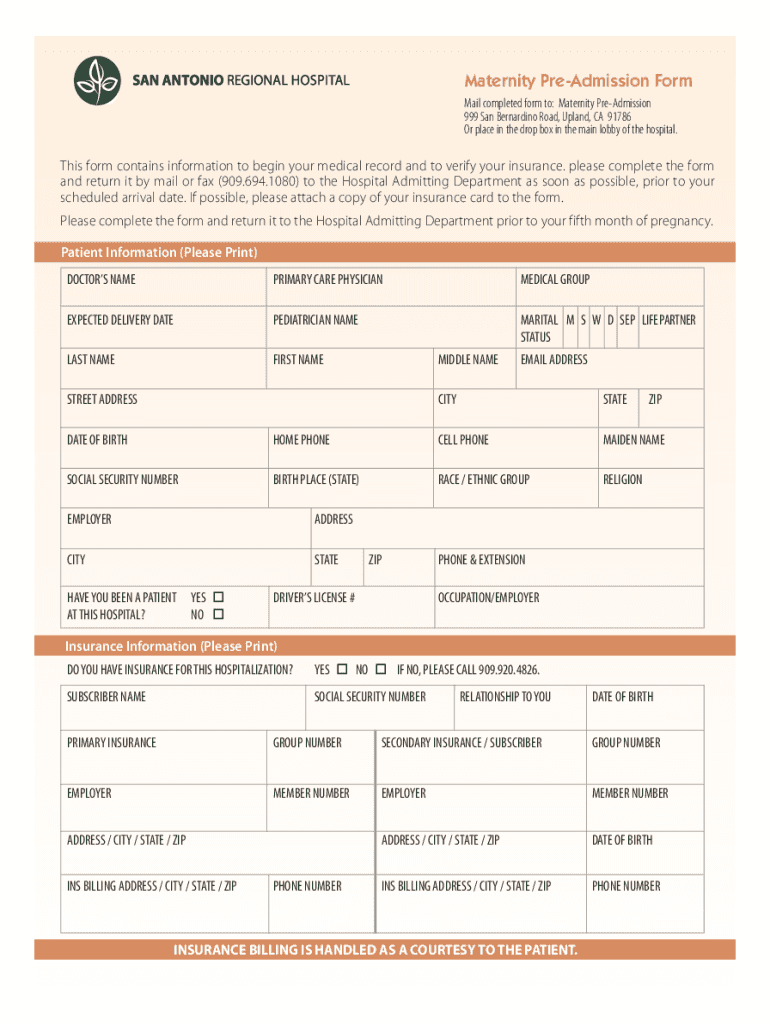 Fillable Online Hospital Pre Registration Form Fax Email Print pdfFiller