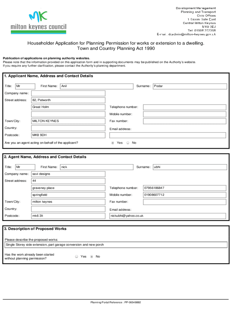 Fillable Online Householder Application for Planning Permission for