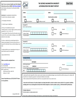 Fillable Online hr gwu Authorization for Direct Deposit- Employee Form ...