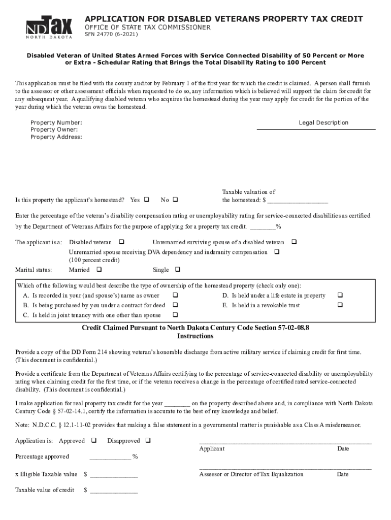 Fillable Online Fillable Application for Disabled Veterans Property Tax