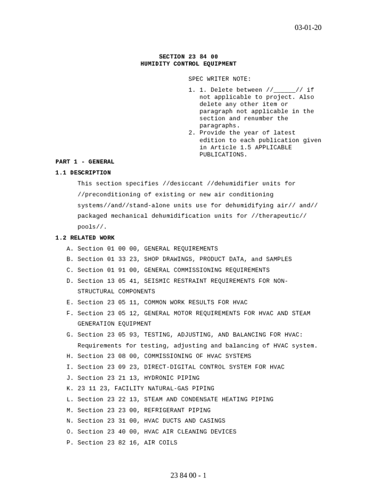 SECTION 23 84 00 - HUMIDITY CONTROL EQUIPMENT. Master Construction ...