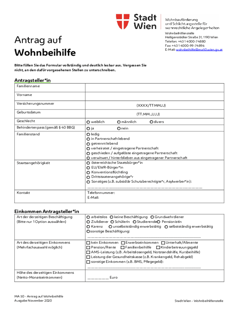 Antrag auf Wohnbeihilfe - Stadt Wien Preview on Page 1