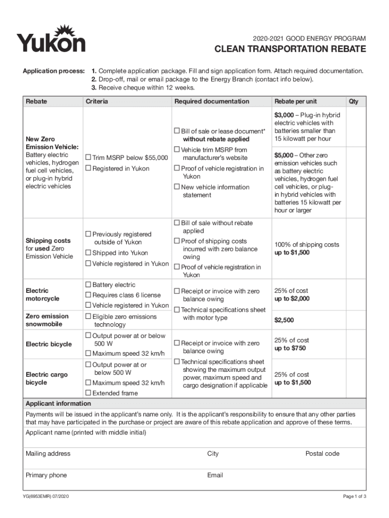 CLEAN TRANSPORTATION REBATE APPLICATION VENDOR - yukon ca Preview on Page 1