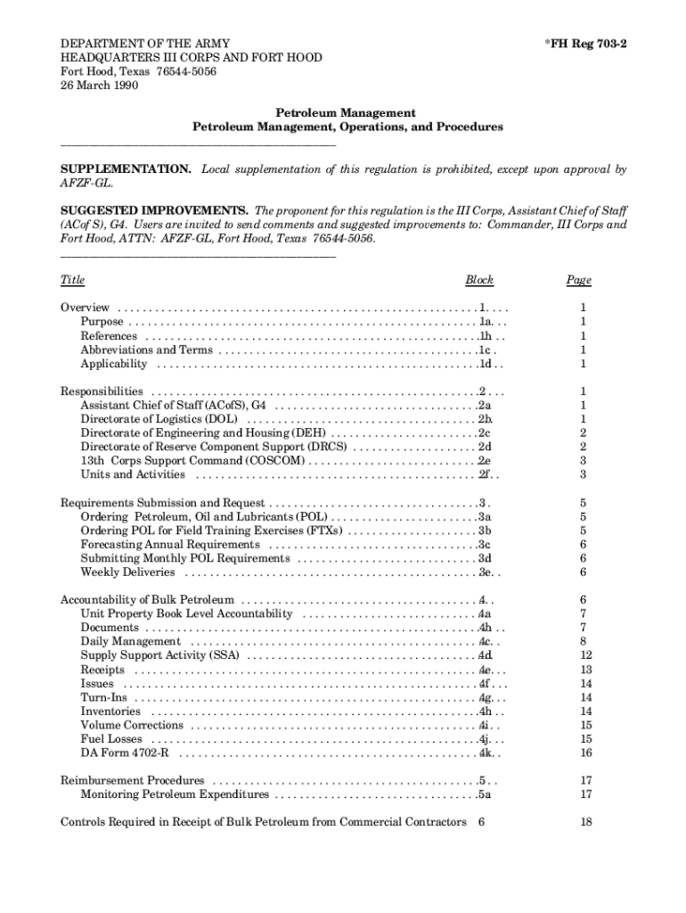 Fillable Online DEPARTMENT OF THE ARMY HEADQUARTERS III CORPS AND FORT