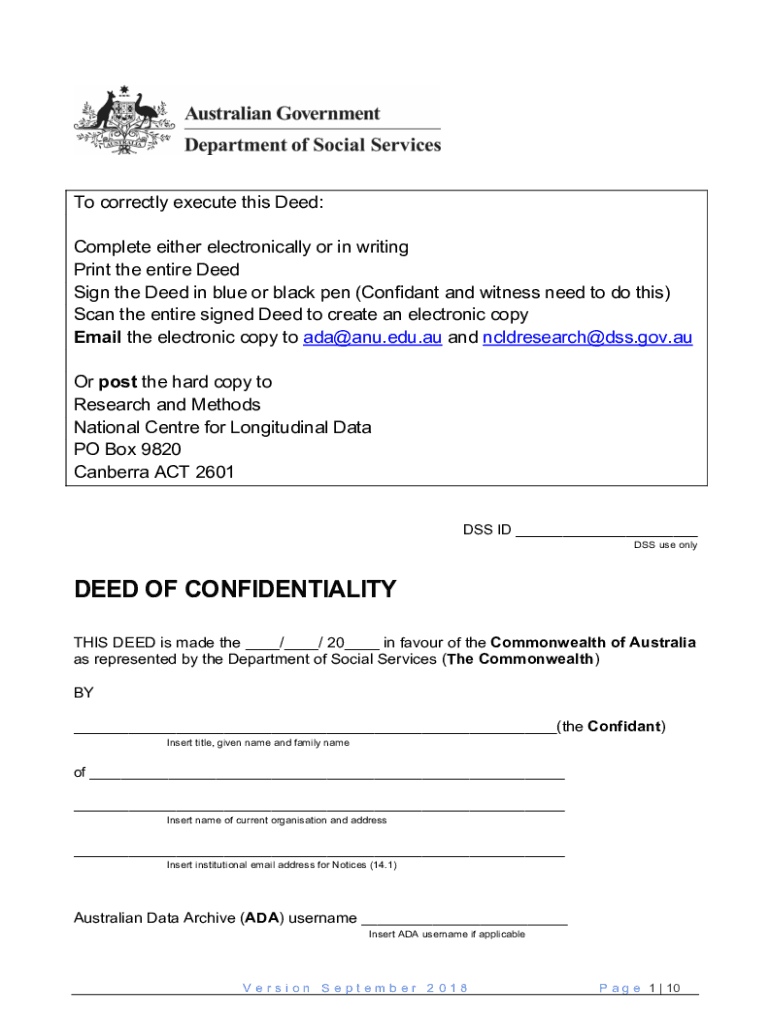 australia deed confidentiality Preview on Page 1