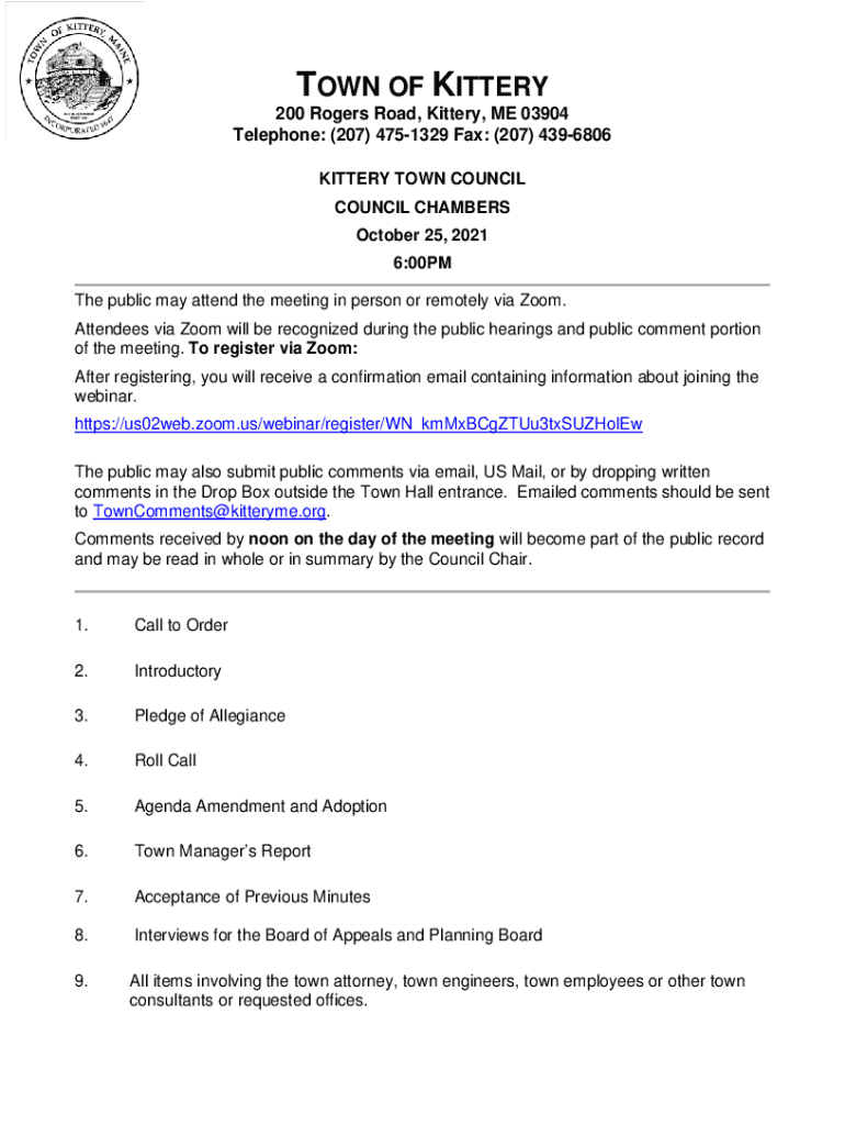 Fillable Online www.kitteryme.govtowncouncilagendaTOWN OF KITTERY 200