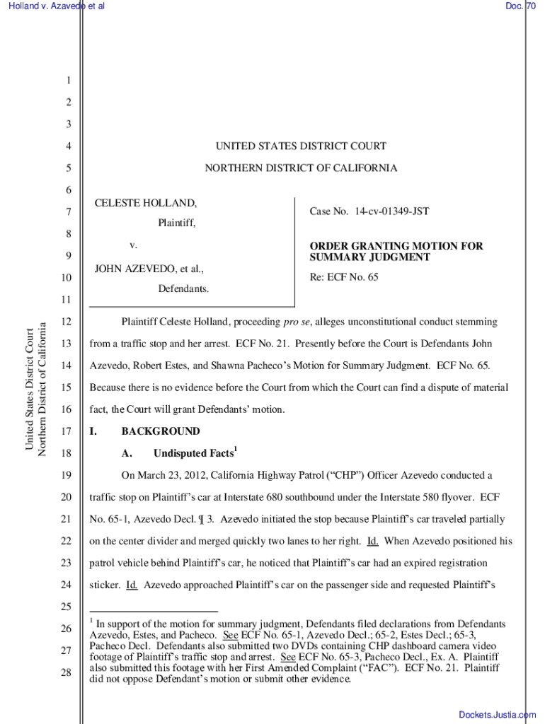 Fillable Online ORDER GRANTING MOTION FOR SUMMARY JUDGMENT by Judge Jon
