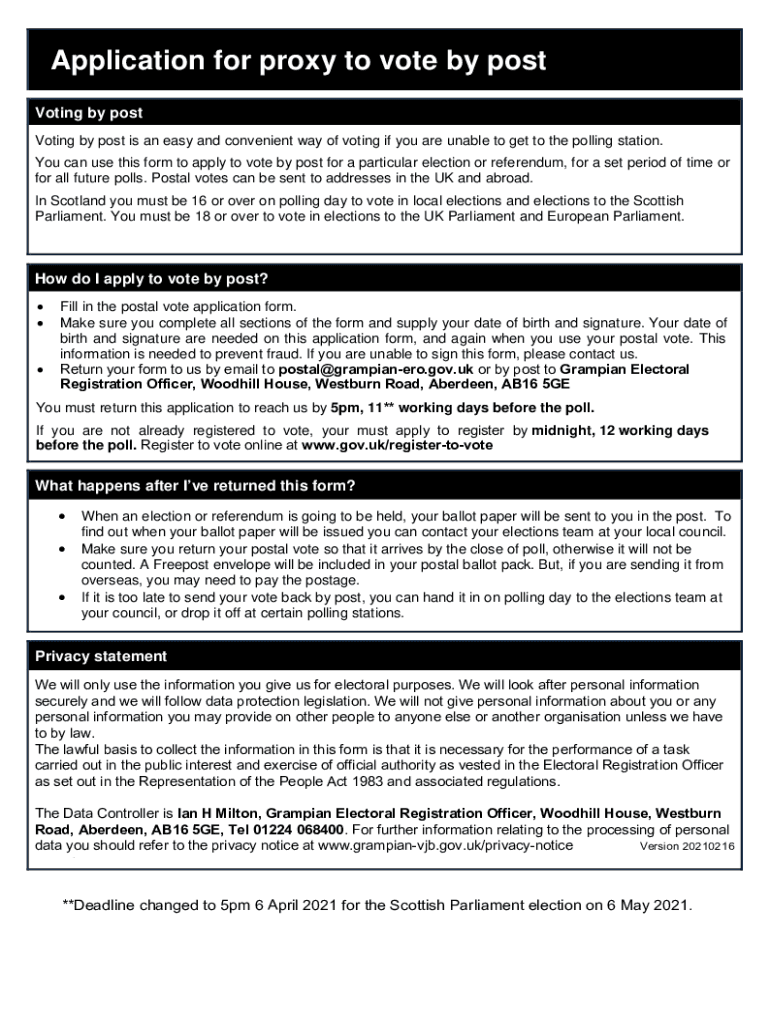 Fillable Online Postal Proxy Application Form. Postal Proxy Application