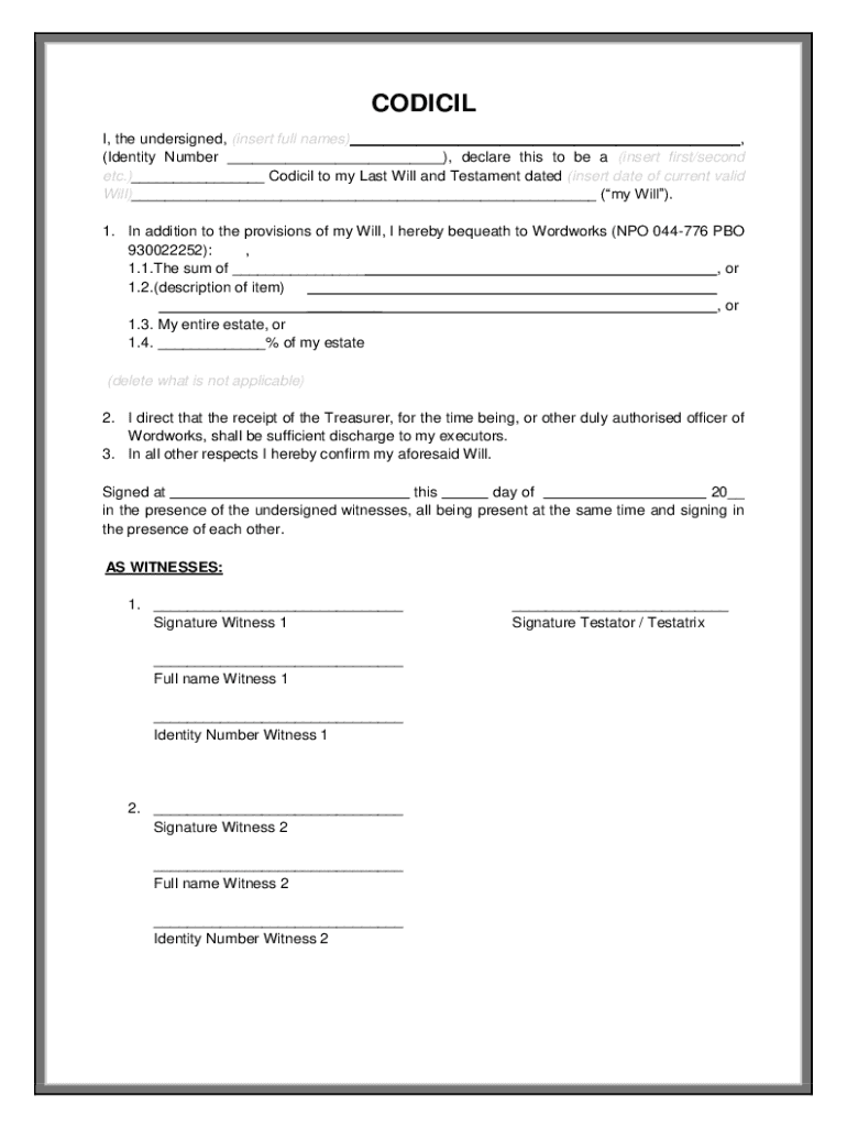 Fillable Online Free Texas Codicil Form Fax Email Print - pdfFiller