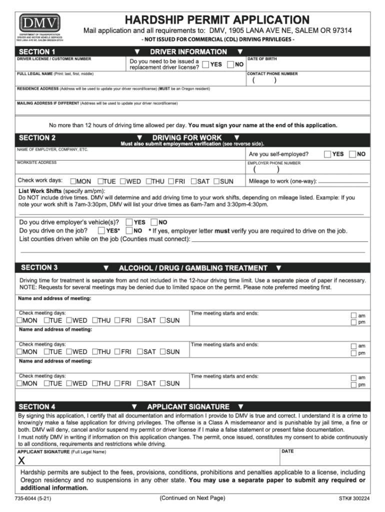 oregon dmv hardship application Preview on Page 1