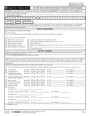 Form 21 0960M 8 21 0960M 8 Hip and Thigh Conditions Disability Benefits Questionnai. Hip and Thigh Conditions Disability Benefits Questionnaire