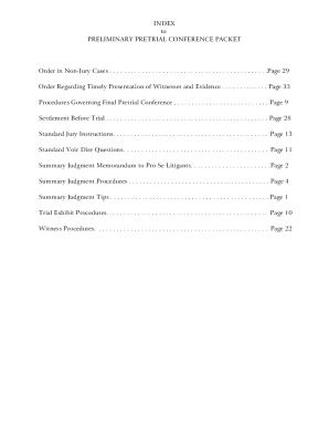 INDEX TO PRELIMINARY PRETRIAL PACKET IN CASES ASSIGNED TO ...