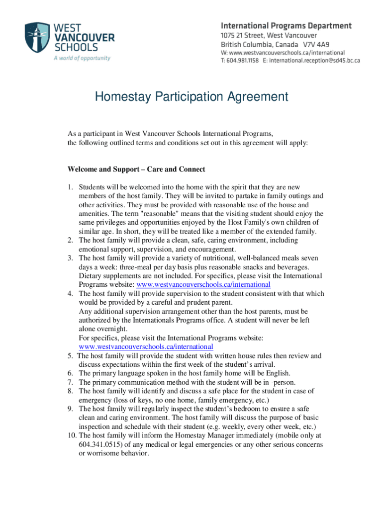 Homestay Participation AgreementLaw Insider Preview on Page 1