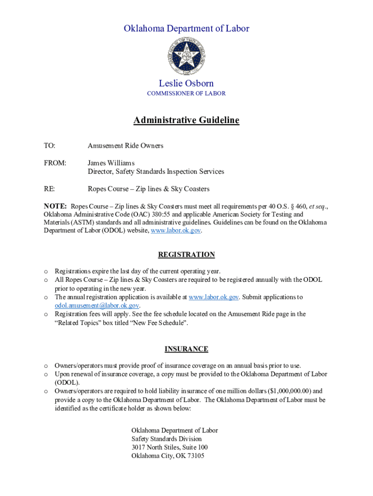 Fillable Online Oklahoma Department of Labor Leslie Osborn ...
