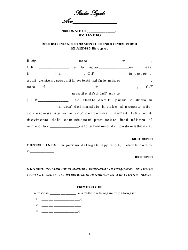 Fillable Online Art 445 bis C p c Accertamento Tecnico Preventivo fillable-online-art-445-bis-c-p-c-accertamento-tecnico-preventivo