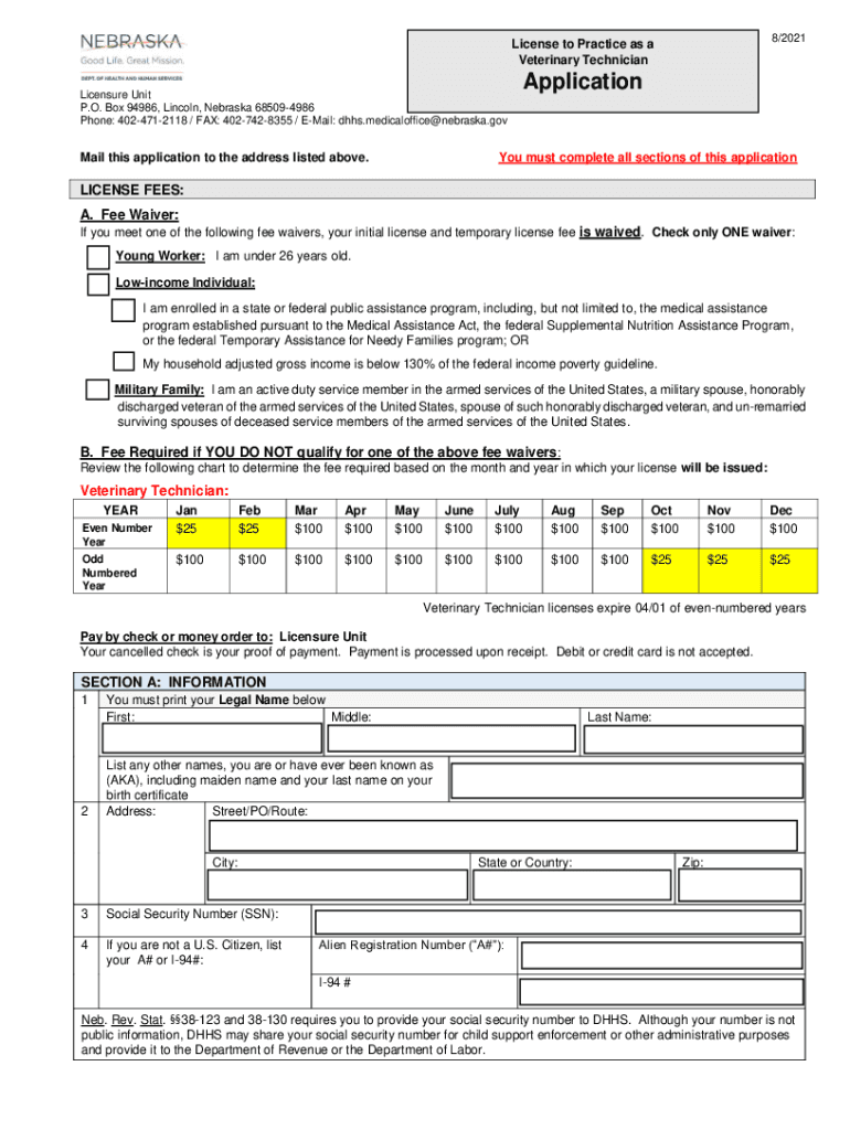 Nebraska Application Information Veterinary Medicine and Preview on Page 1