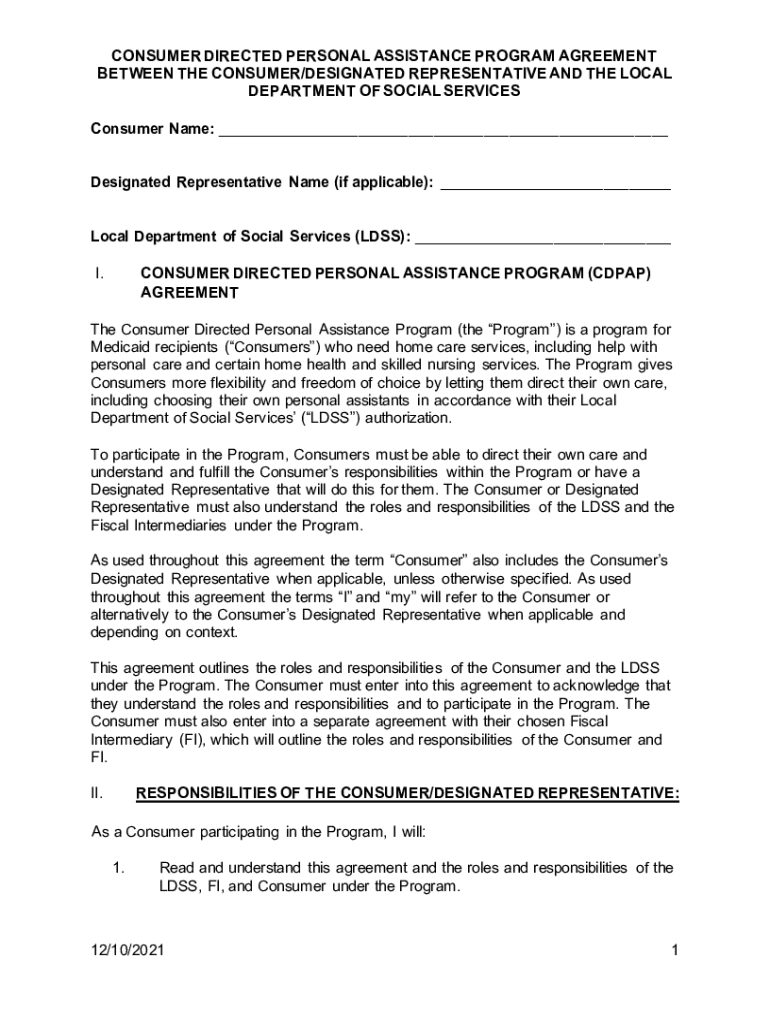 Fillable online consumer directed personal assistance program cdpap