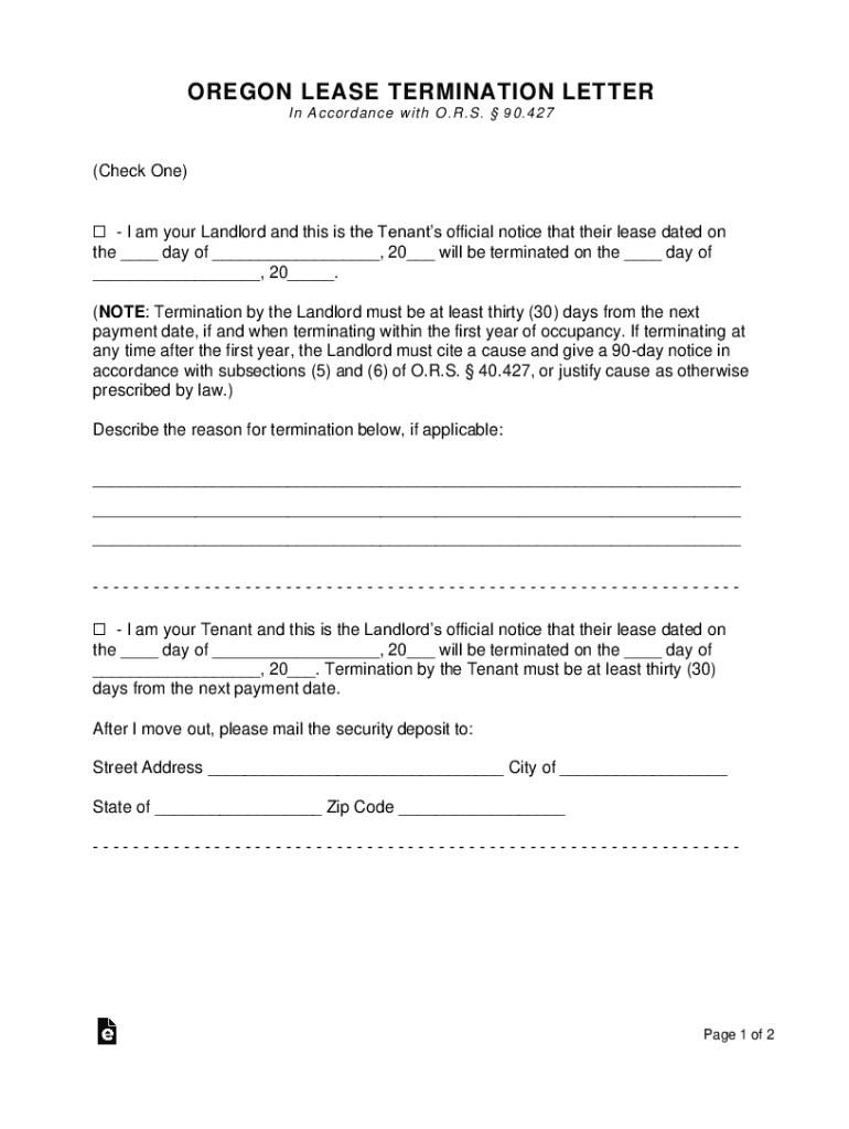 eforms rentalorOregon Lease Termination Letter Template30-Day Notice - eForms Preview on Page 1