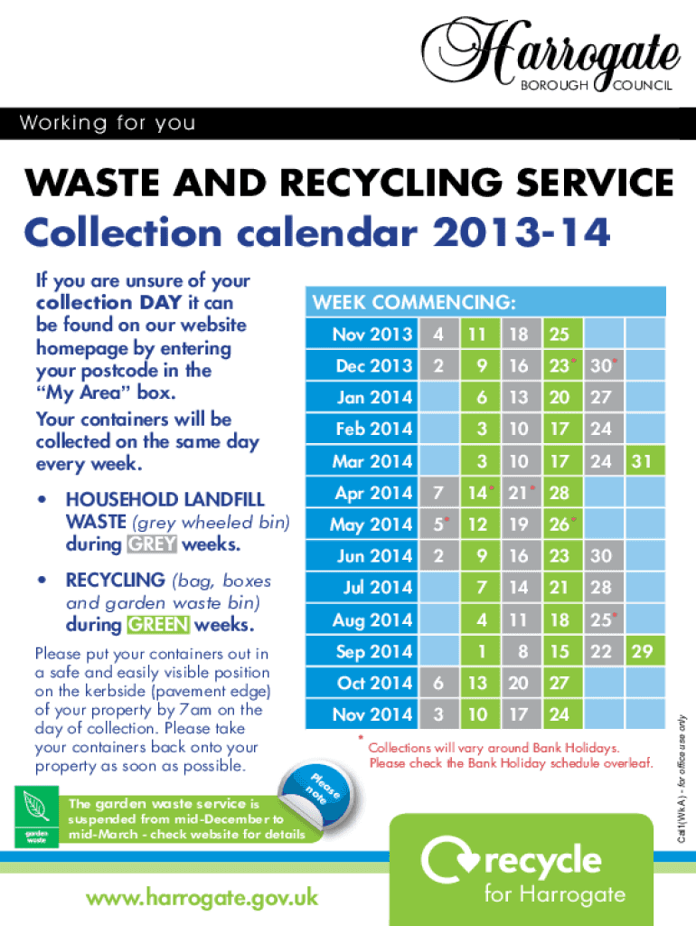 Fillable Online www1 harrogate gov Bins, recycling and waste Harrogate