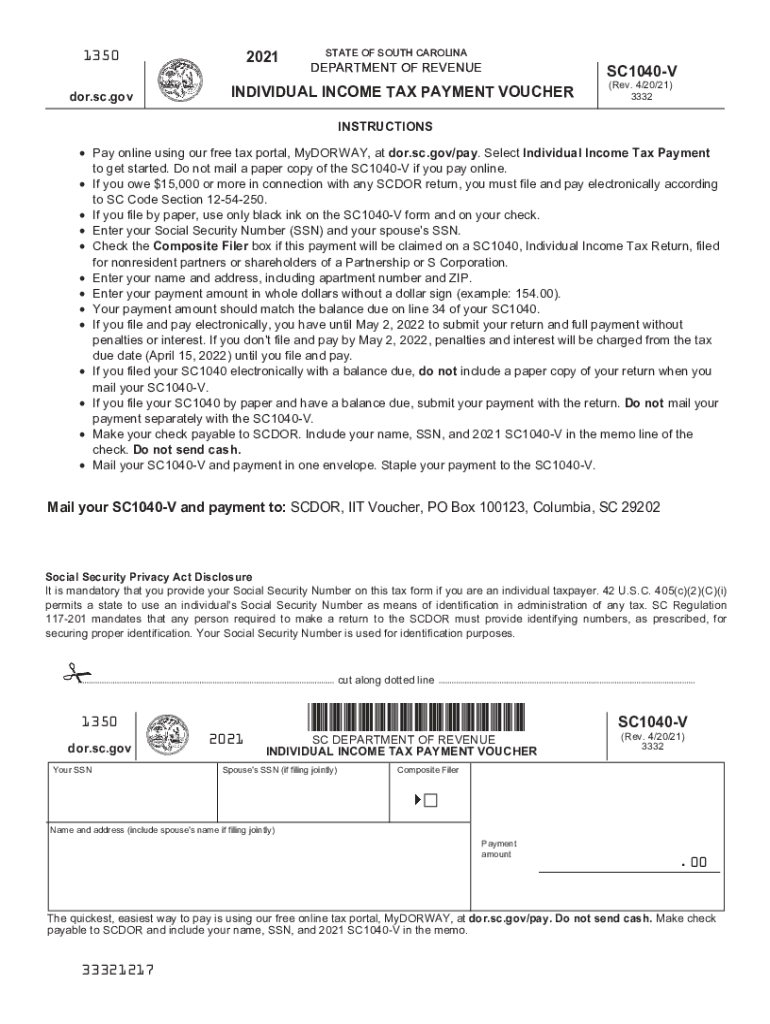 2021 STATE OF SOUTH CAROLINA DEPARTMENT OF REVENUE SC1040 Preview on Page 1