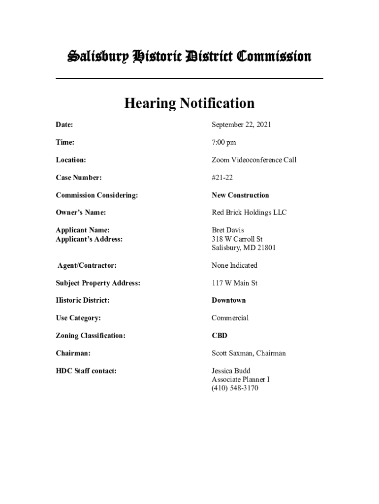 Fillable Online Salisbury Historic District Commission Hearing