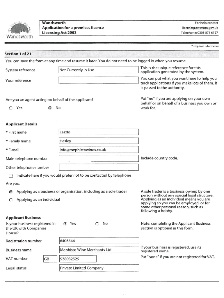 Fillable Online Trafford Application for a premises licence Licensing