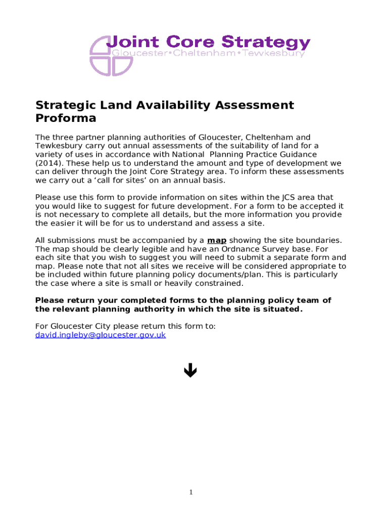 Strategic Assessment of Land Availability (SALA) Gloucester Doc Template pdfFiller