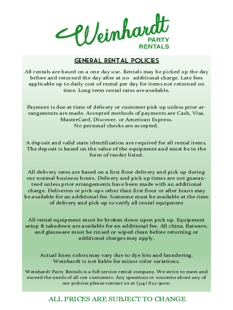 Fillable Online Rental Policies and Procedures SampleGeneral