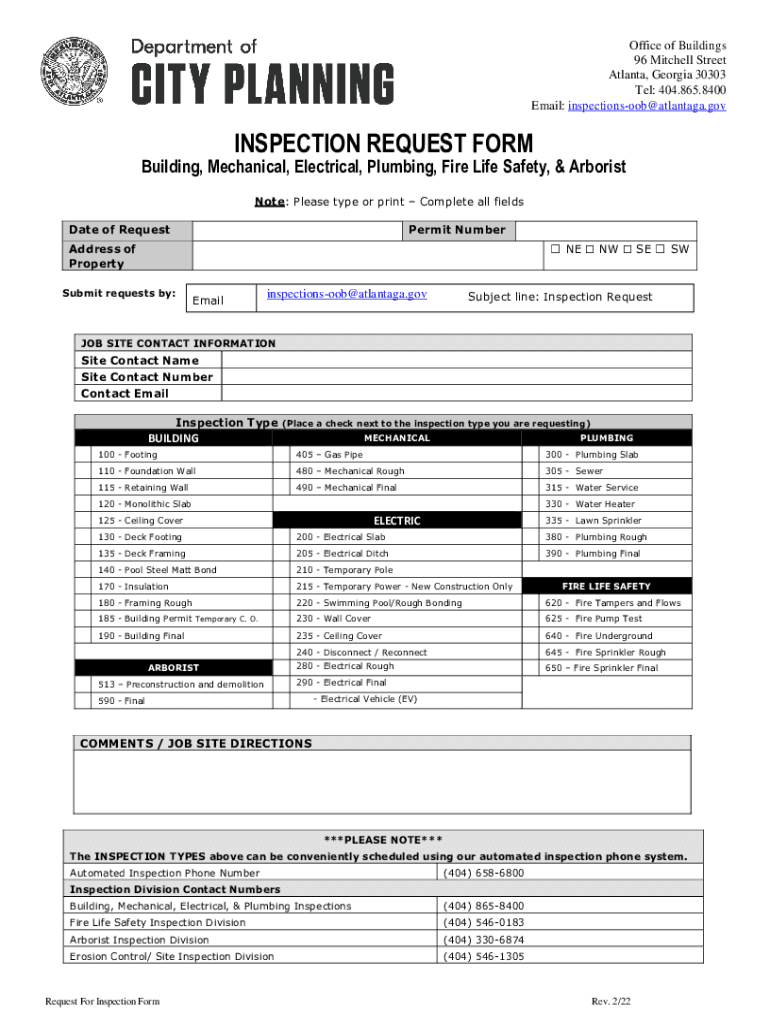 inspection request form Preview on Page 1